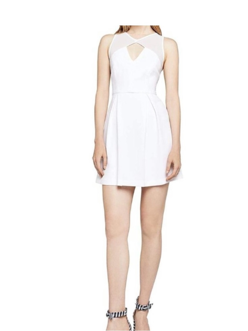 NWT- BCBG White Sleeveless Mesh Yoke Mini Dress